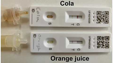 Mark Lorch The acidity of many soft drinks and fruit juices can lead to false positives in the Covid-19 lateral flow test but still be negative with a PCR test (Credit: Mark Lorch)