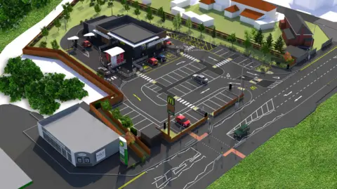 McDonald's Restaurants/Scurr Architects An artist's impression of the proposed McDonald's site in Mousehold Lane, Sprowston, Norfolk