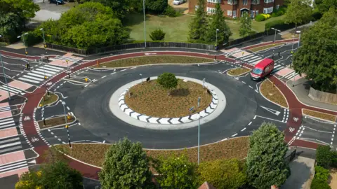 Getty Images An aerial view of the Dutch-style roundabout on Fendon Road, Cambridge, unveiled in July 2020 and the first of its kind in the UK